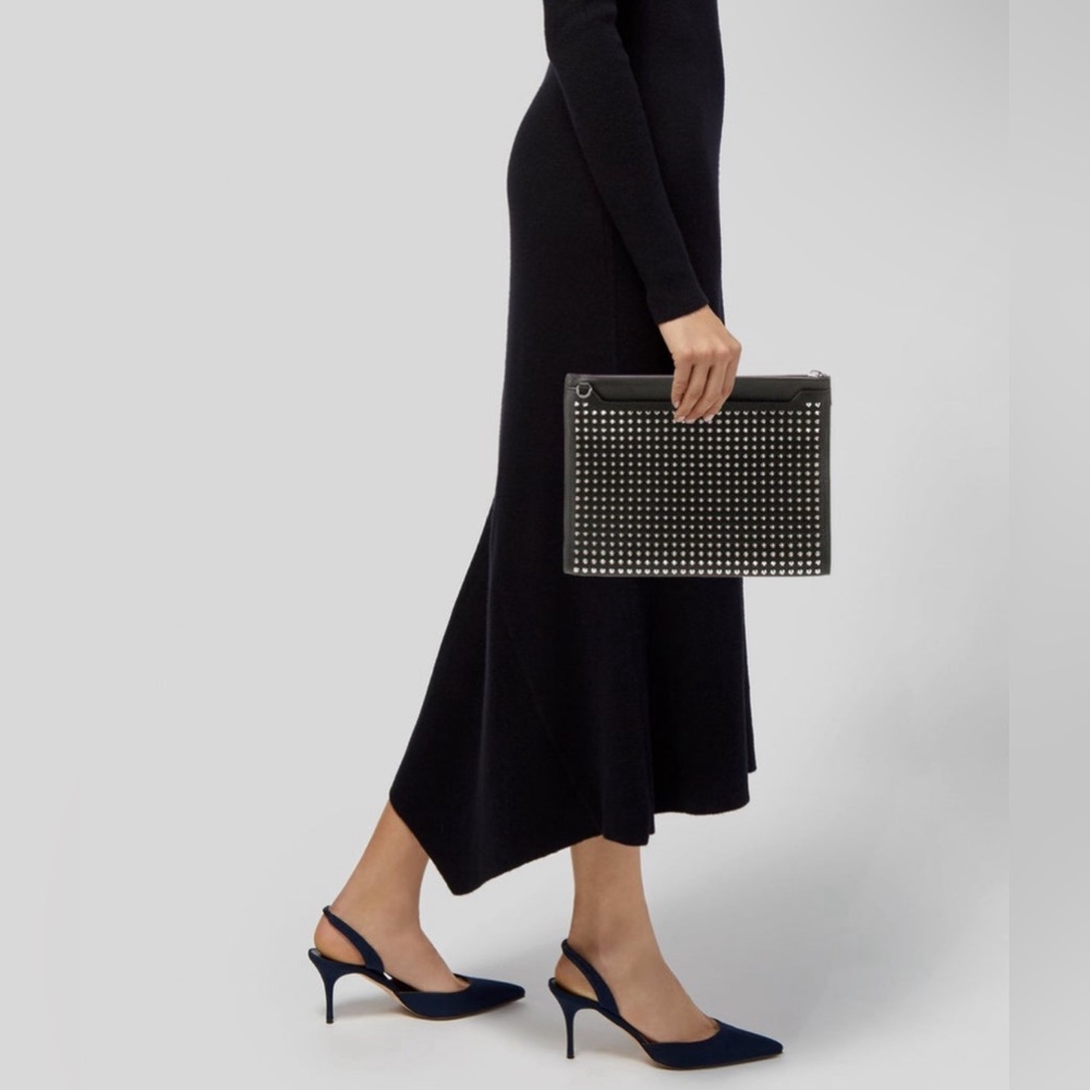 CHRISTIAN LOUBOUTIN Spike studs Sky porch Clutch bag/ 3 way Leather Black - Picture 10 of 13